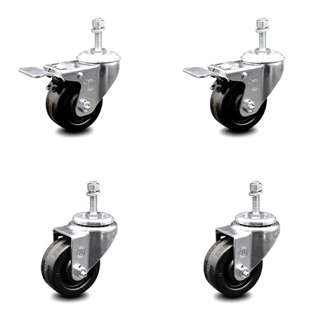 Service Caster 3 Inch Phenolic Swivel 10mm Threaded Stem Caster Total Lock Brake SCC, 2PK SCC-TSTTL20S314-PHR-M1015-2-S-2